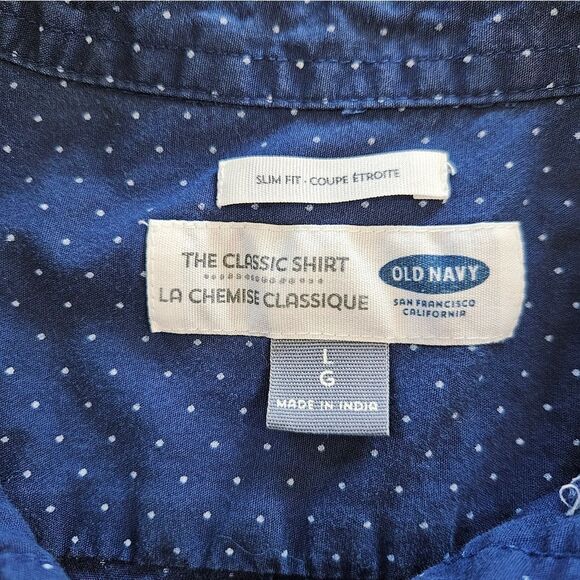 Old Navy The Classic Slim Fit Button Down Short Sleeve Blue Patterned Shirt L - Picture 4 of 7